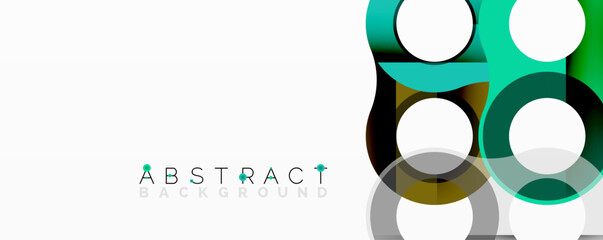Leinwandbilder - Abstract geometric design features overlapping circles, squares. Teal, black, white colors dominate composition. Minimalist style, modern aesthetic. Clean lines, simple shapes create visual interest.