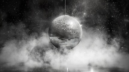 Wall Mural - black and white image of disco ball designed for a party background. spinning discoball banner