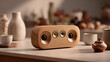 © Kanomaoi - Wooden Wireless Speaker on a Table Surrounded by Home Decor, Suggesting a Blend of Technology and Natural Aesthetics for Audio
