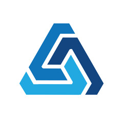 Wall Mural - a flat abstract logo of a triangle shape consists of three connected segments in blue