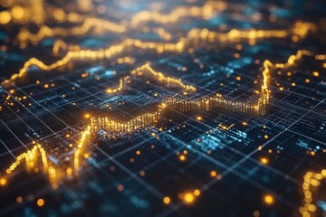 Wall Mural - a computer generated image of a cityscape with yellow lines and dots. symbolizing the intersection o