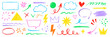 © Polina Tomtosova - Kid color pencil hand drawn line element set. Chalk pencil hand drawn doodle sketch texture color kid crayon arrow, heart, cloud shape set. Texture chalk, crayon pencil style. Vector illustration