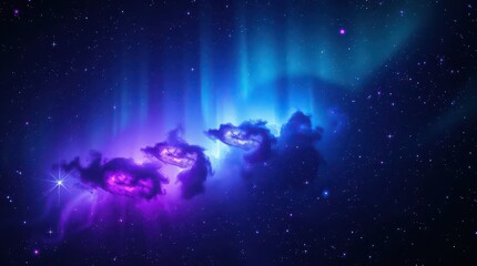 a vibrant nebula with purple and blue hues and bright stars in a dark space background view