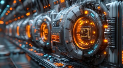 Futuristic Server Room: Glowing Orange Cores