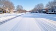 © PACESTOCK - Snowy residential street on a bright winter day.  Houses and trees are covered in snow