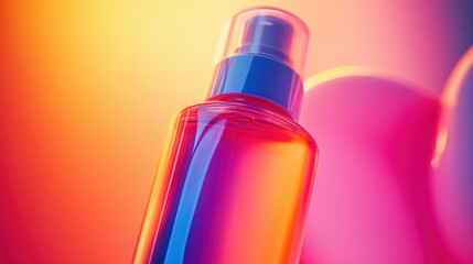 Wall Mural - A macro shot of a sunscreen bottle with a bold logo and vibrant design, illuminated with soft, diffused light to showcase its texture and color