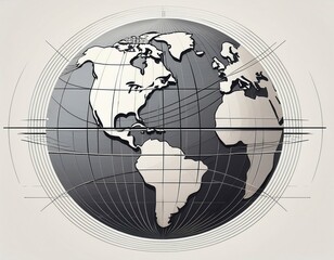 vintage global map illustration in black and white style