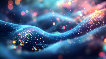 Wall Mural - abstract glowing particles flow in vibrant waves creating a mesmerizing digital art background perfe
