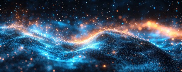 Wall Mural - abstract background with network of glowing blue and orange lights