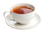 Hot tea in white cup and saucer isolated on a white background ai png