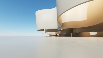 Poster - 3d illustration of abstract architecture background, geometric architectural with wavy curve design, Empty floor for car presentation