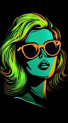 Wall Mural - woman sunglasses portrait drawing.