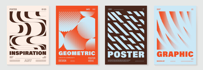 Aufkleber - Abstract line wave poster background vector set. Cover template with vibrant perspective dot halftone, line wave. Ideal design for social media, cover, banner, music, ads.
