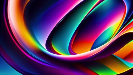 Wall Mural - Abstract loop animation with colorful rainbow pattern with wavy swirls of orange, blue, green, yellow, purple. The colors blend together, creating vibrant and dynamic visual effect. Seamless footage.