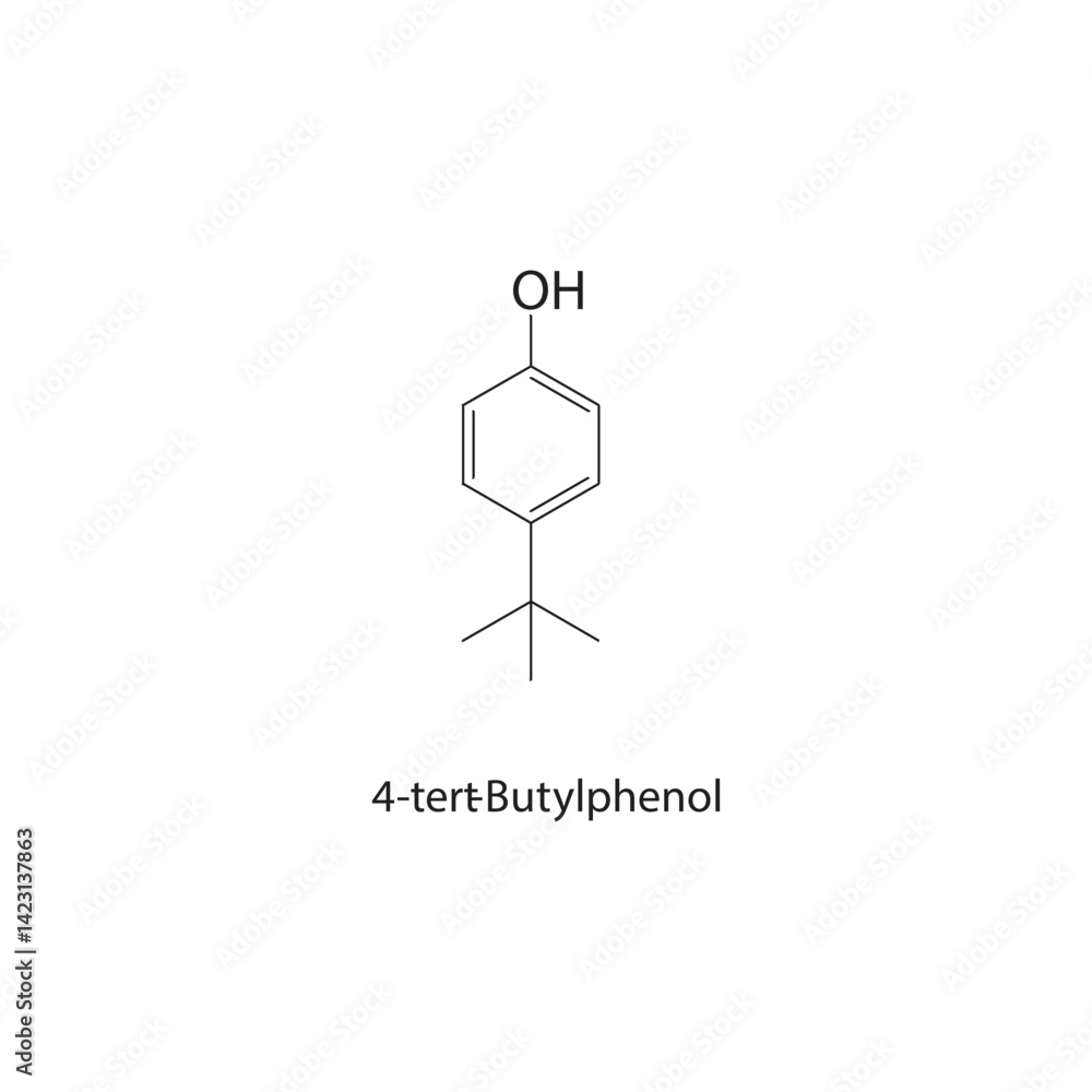 4-tert-Butylphenol skeletal structure. Phenol compound schematic ...