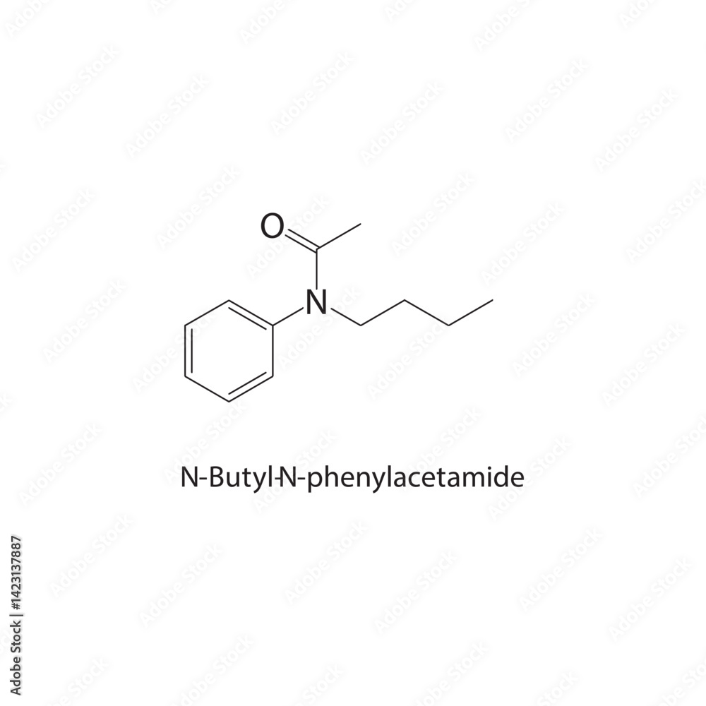 N-Butyl-N-phenylacetamide skeletal structure. Amide compound schematic ...