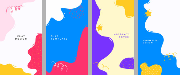 Wall Mural - vector illustration. flat banner template. hand drawn doodle shapes and lines. design elements for f