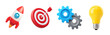 © Natawut - Start up Rocket, Setting , Target with Arrow , Light Bulb for Ideas , target landing web page. Business finance, Marketing goal success, target achievement concept. cartoon icon minimal. 3d render