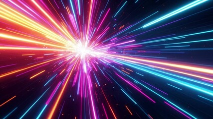 Aufkleber - Abstract colourful light trail creative cosmic background. Explosion, Hyper jump into another galaxy. Speed of light, neon glowing rays in motion
