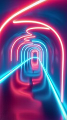 Aufkleber - Abstract Neon Light Tunnel with Reflections and Smooth Wavy Forms