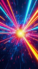Aufkleber - Abstract colourful light trail creative cosmic background. Explosion, Hyper jump into another galaxy. Speed of light, neon glowing rays in motion
