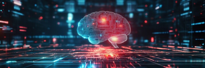 Wall Mural - Intelligent Technology. Human Brain Merge with Circuit Board Symbolizing Artificial Intelligence