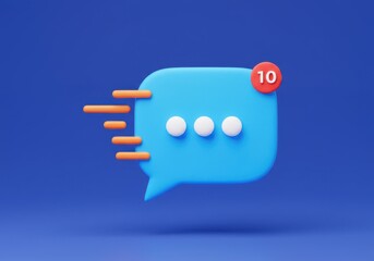 Wall Mural - a blue speech bubble with ten notifications and orange speed lines on a dark blue background scene r
