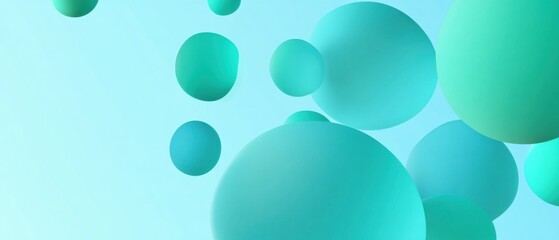 Wall Mural - Abstract turquoise spheres floating on light blue background Concept of modern design, minimalism, and clean aesthetic