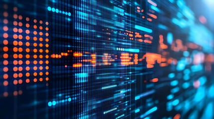 Abstract Digital Data Stream with Blue and Orange Lines