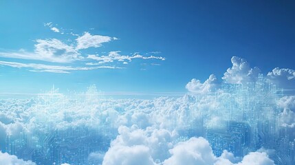 Wall Mural - abstract cloud computing digital network technology sky image web data blue wire white light clean