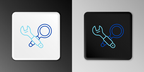 Wall Mural - line debugging icon isolated on grey background. debugging tool. magnifying glass on bug programming