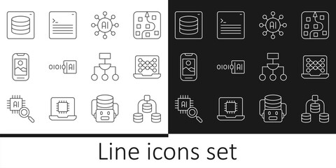 Wall Mural - set line server, data, neural network, binary code, mobile phone, algorithm and web developer progra