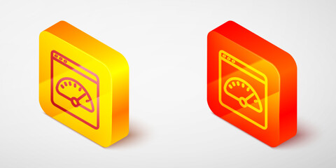 Wall Mural - isometric line digital speed meter icon isolated on grey background. global network high speed conne