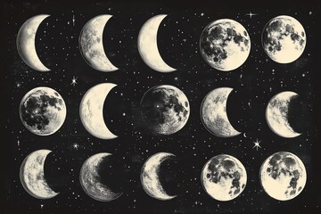 Wall Mural - moon phases chart: celestial cycle illustration
