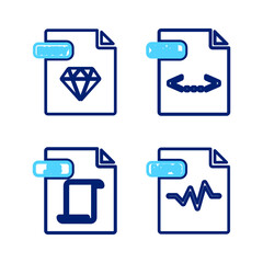 Wall Mural - set line mp3 file document, js, xml and ruby icon. vector