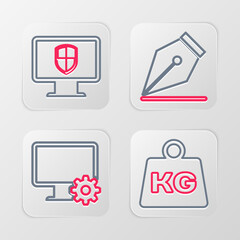 Wall Mural - set line weight, computer monitor and gear, fountain pen nib and monitor shield icon. vector