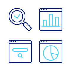 Wall Mural - set line graph chart infographic, search engine, and magnifying glass with check mark icon. vector