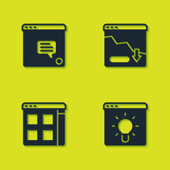 Wall Mural - set new chat messages notification, browser window, files and financial growth decrease icon. vector