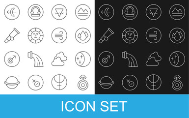 Wall Mural - set line symbol uranus, eclipse of the sun, water drop, earth element, sun, telescope, sagittarius z