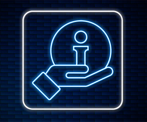 Wall Mural - Glowing neon line Information icon isolated on brick wall background. Vector