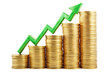 © Zahid - Golden coins stacked beside a rising graph signify business growth and financial success in the market. increasing stacks of golden coins, green plant growing on coins, gold coins and graph