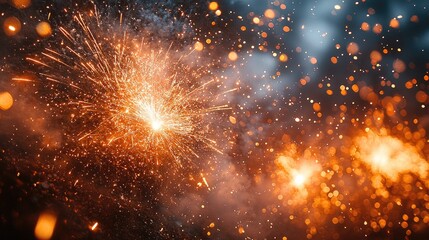 Wall Mural - vibrant firework explosion in night sky with glowing trails, sparkling particles, and cinematic ligh