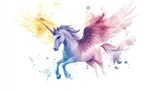 Magical unicorn with wings, vibrant colors, watercolor style
