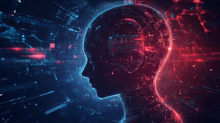 Abstract digital human head artificial intelligence concept futuristic technology network data stream