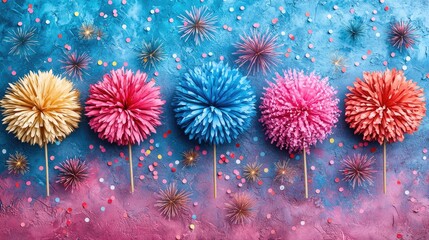 Wall Mural - vibrant firework explosion in night sky with glowing trails, sparkling particles, and cinematic ligh