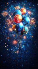 Wall Mural - vibrant firework explosion in night sky with glowing trails, sparkling particles, and cinematic ligh