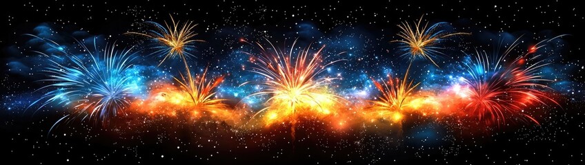 Wall Mural - vibrant firework explosion in night sky with glowing trails, sparkling particles, and cinematic ligh