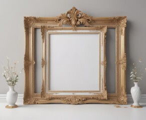 Wall Mural - Elegant photo frame collage mockup, ornate frames & decorative elements on white surface, mockup,  light,  stylish