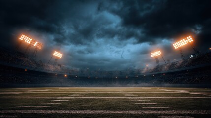 Wall Mural - night football field with cloudy sky, stadium lights , football field , american football , sports.