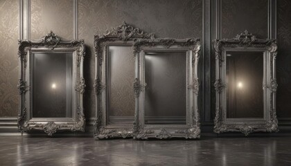 Wall Mural - Intricate silver frames against luxurious damask, antique feel,  arabesque,  luxury,  retro